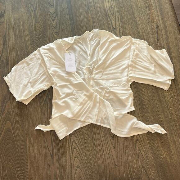 NWT Toluca Maria Tie Front Linen Swimwear Cover Up Short Sleeve Ivory Size S - Picture 1 of 7